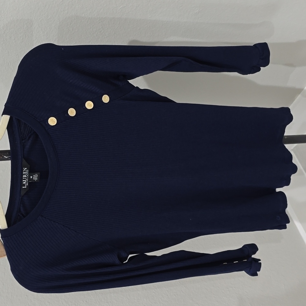 Ralph Lauren Navy Blue Long Sleeve Ribbed Gold Buttons Womens - Picture 1 of 8